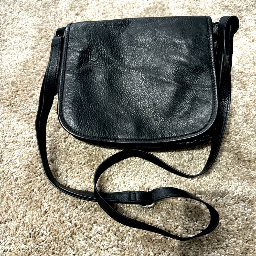 Genuine black leather handbag